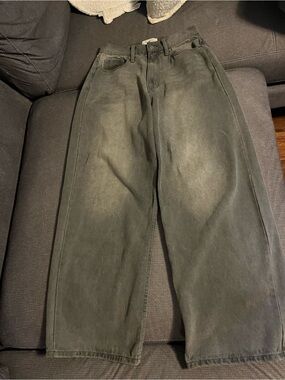 Scuffers Black High-Rise Jeans with Logo Button